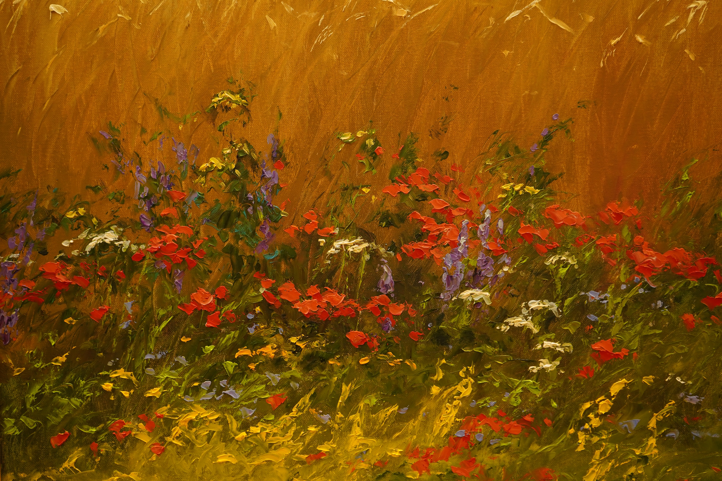 Gerhard Nesvadba (German, b. 1941), Meadow landscape, signed, oil on canvas, 69 x 78cm, gilt frame